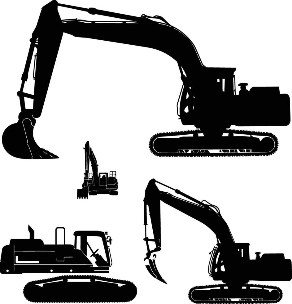 AI generated Silhouette Excavator heavy construction equipment black color only vector