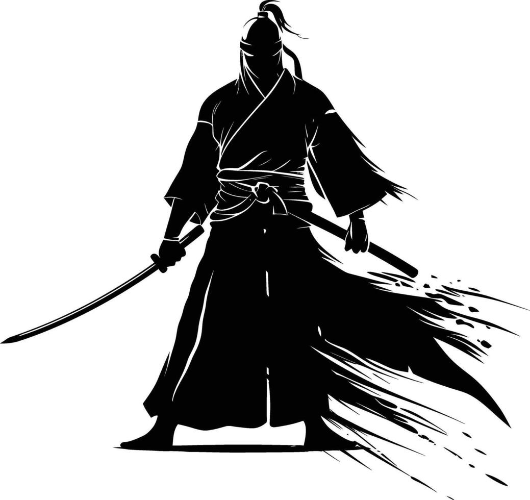 AI generated Silhouette Japanese Shogun Warrior black color only vector