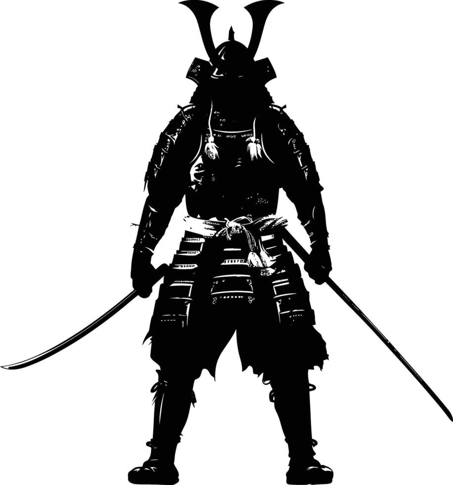 AI generated Silhouette Japanese Shogun Warrior black color only vector