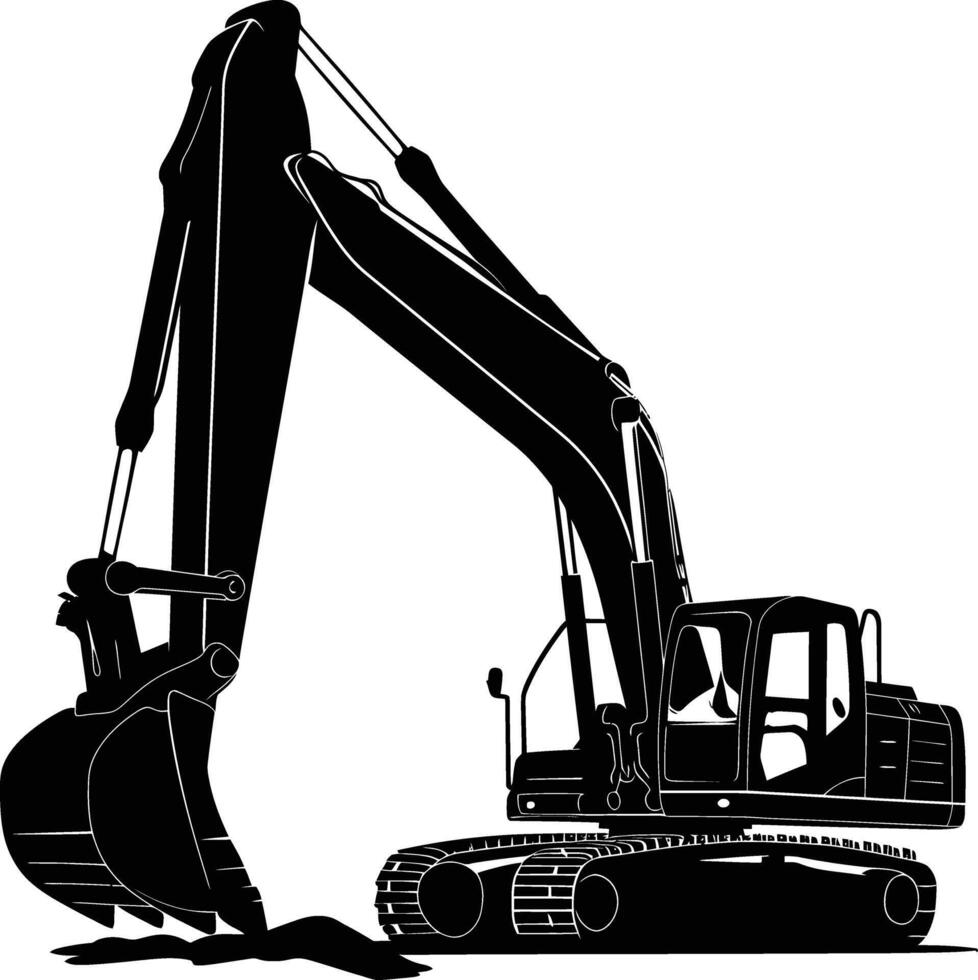 AI generated Silhouette Excavator heavy construction equipment black color only vector