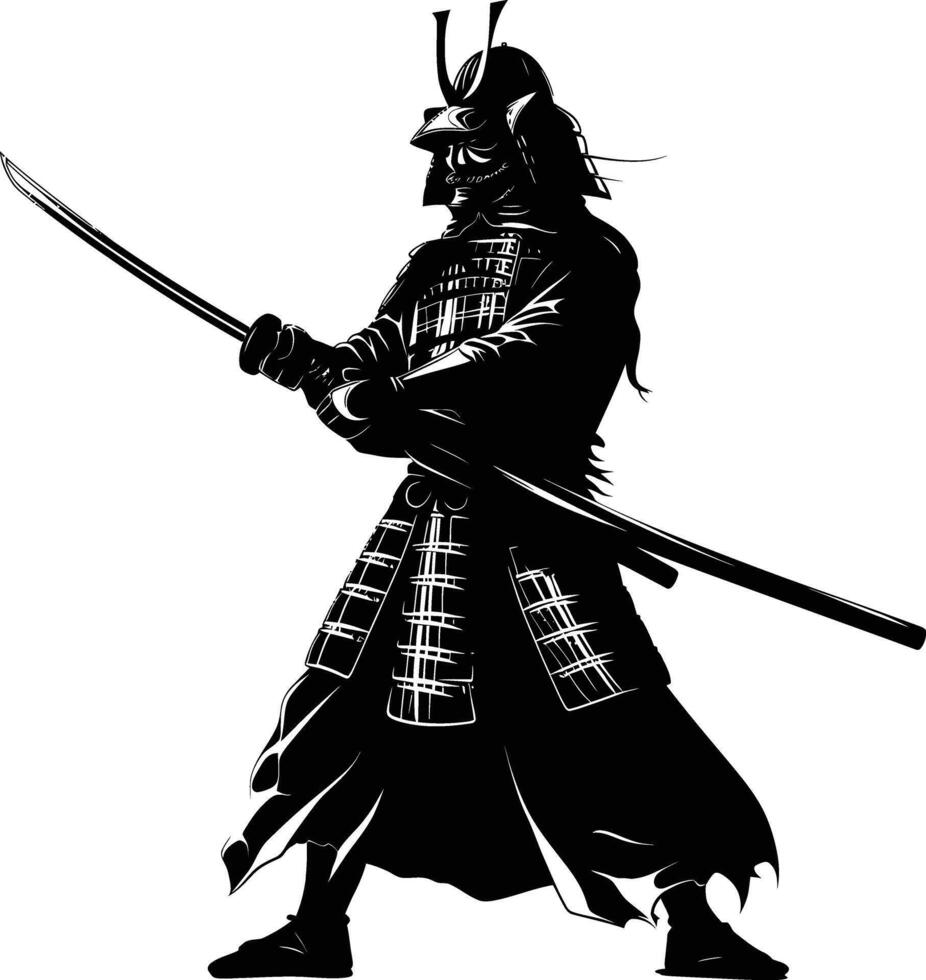 AI generated Silhouette Japanese Shogun Warrior black color only vector