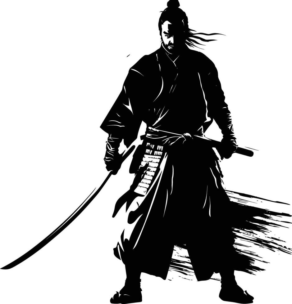 AI generated Silhouette Japanese Shogun Warrior black color only vector
