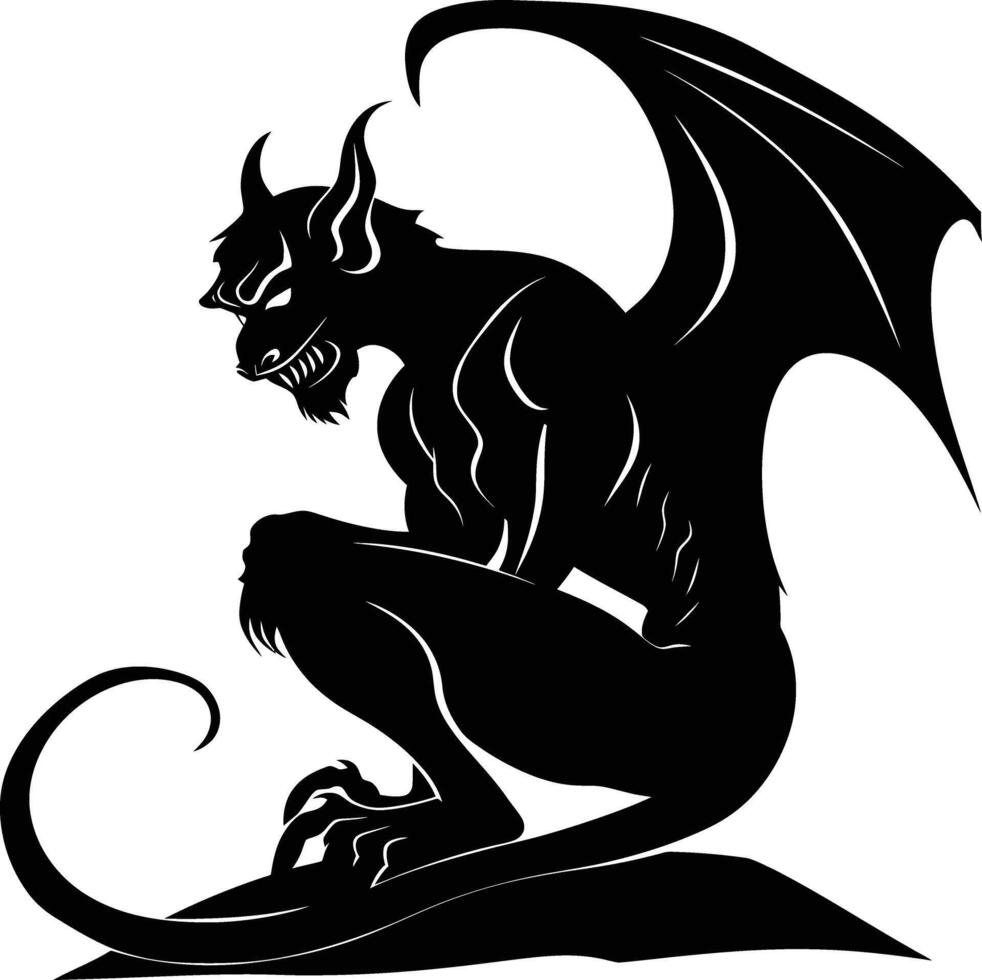 AI generated Silhouette Gargoyle Mythical Creature Monster in mmorpg game black color only vector