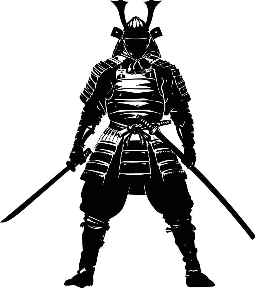 AI generated Silhouette Japanese Shogun Warrior black color only vector