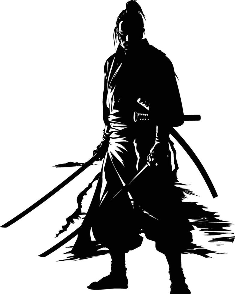 AI generated Silhouette Japanese Shogun Warrior black color only vector