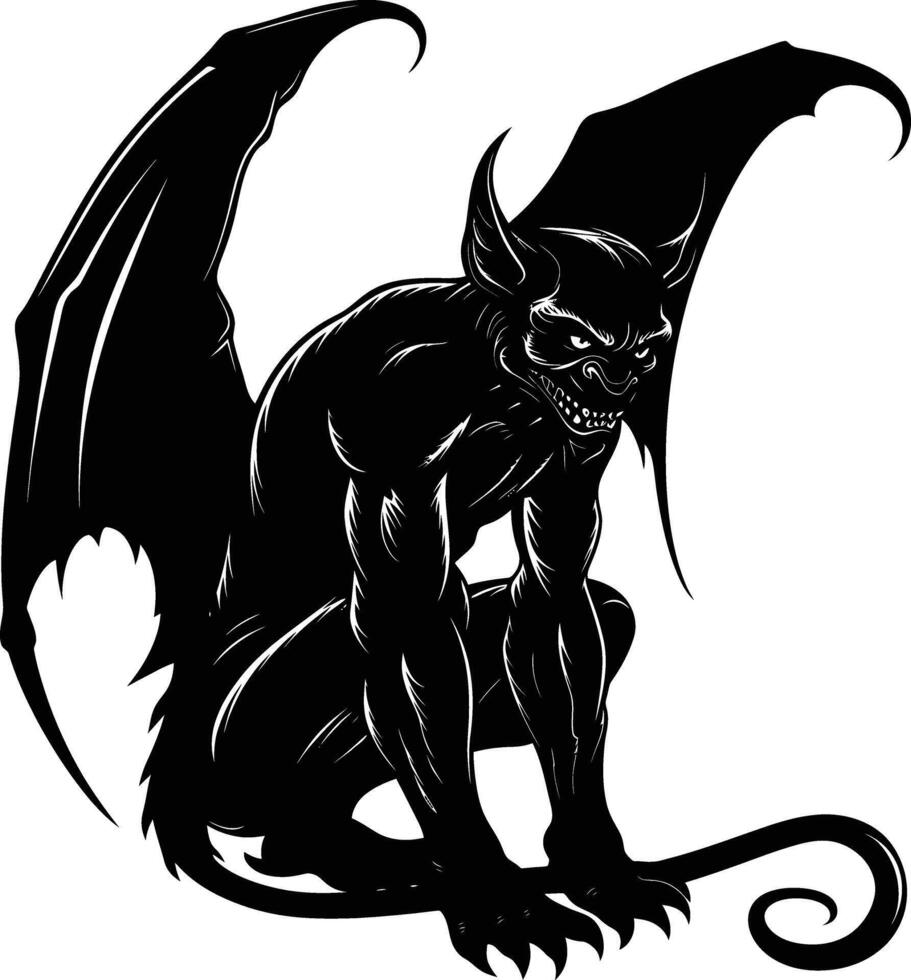 AI generated Silhouette Gargoyle Mythical Creature Monster in mmorpg game black color only vector