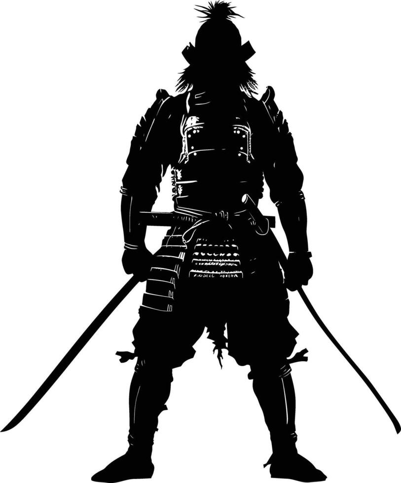 AI generated Silhouette Japanese Shogun Warrior black color only vector