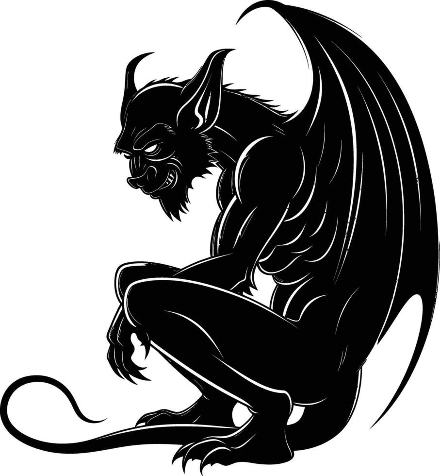 AI generated Silhouette Gargoyle Mythical Creature Monster in mmorpg game black color only vector