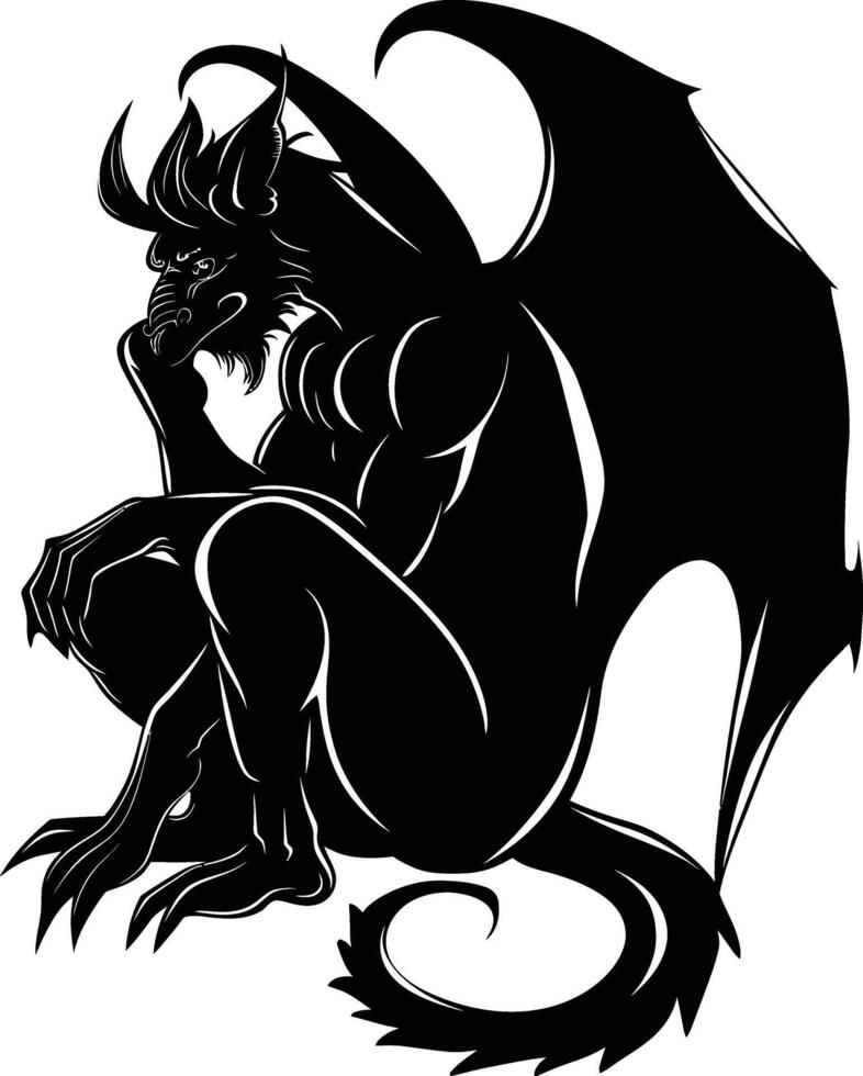 AI generated Silhouette Gargoyle Mythical Creature Monster in mmorpg game black color only vector