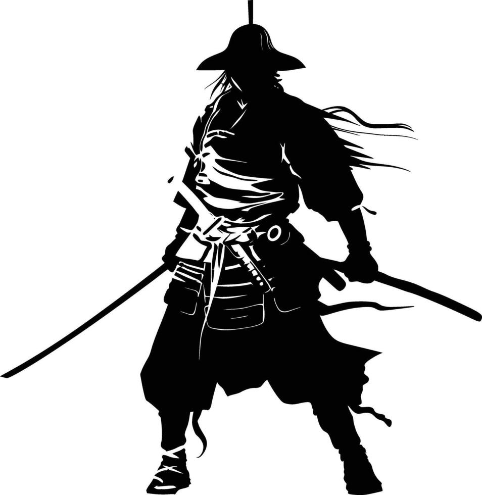 AI generated Silhouette Japanese Shogun Warrior black color only vector