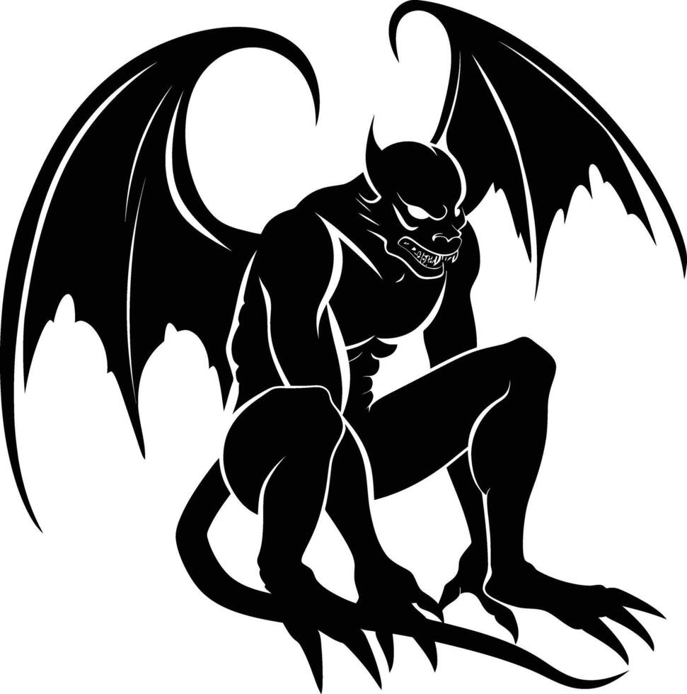 AI generated Silhouette Gargoyle Mythical Creature Monster in mmorpg game black color only vector