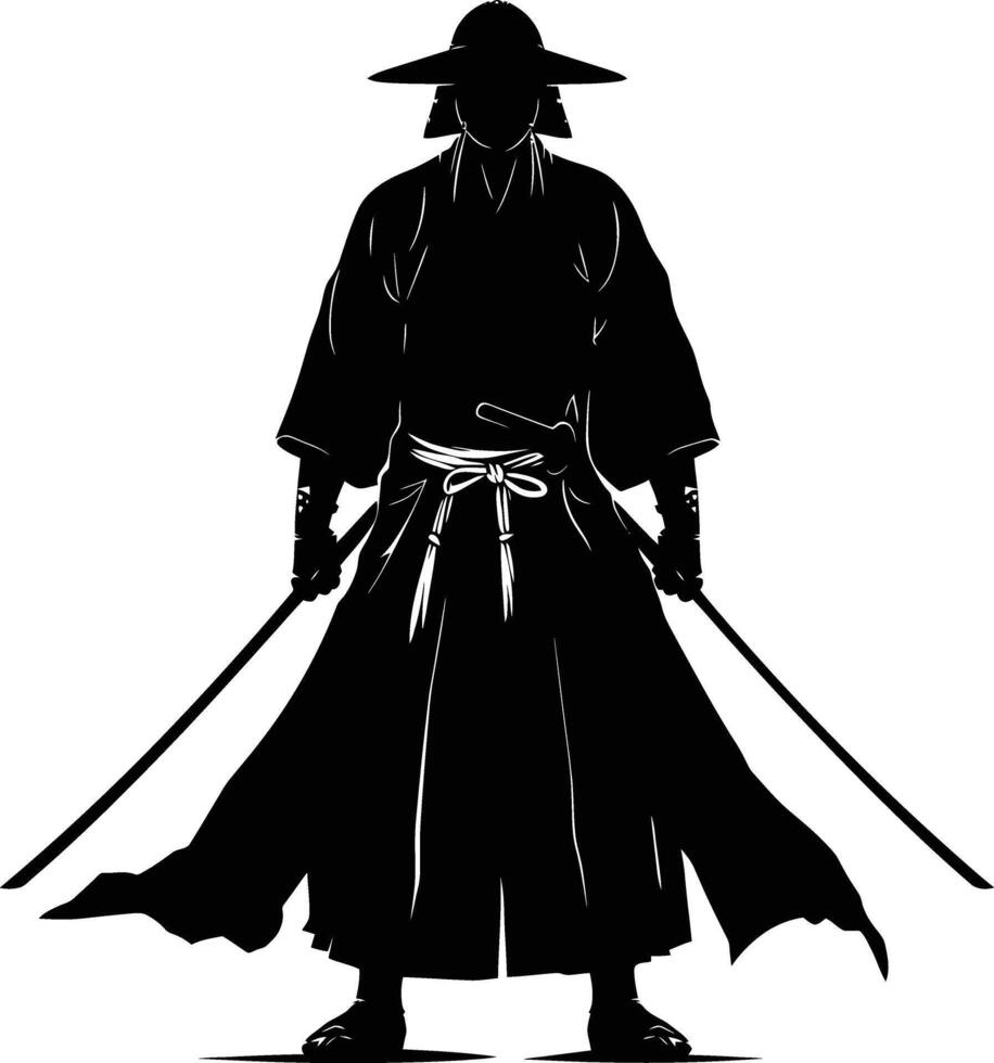 AI generated Silhouette Japanese Shogun Warrior black color only vector