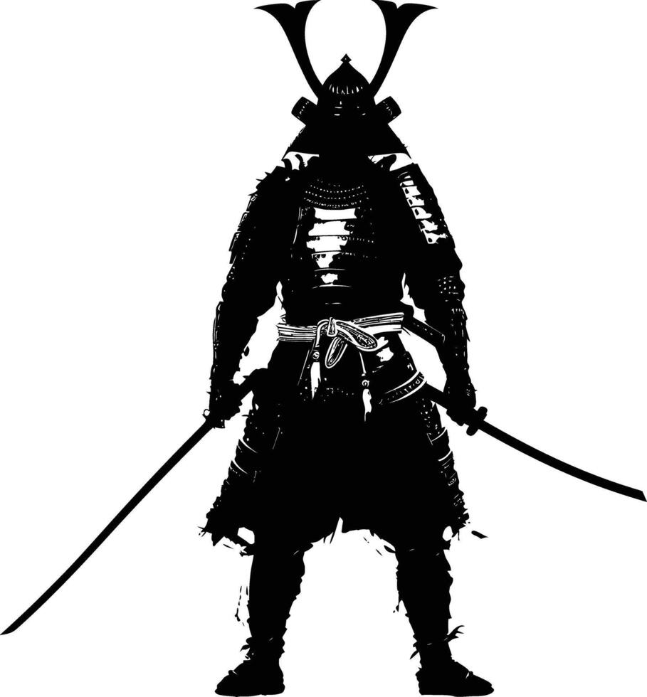 AI generated Silhouette Japanese Shogun Warrior black color only vector