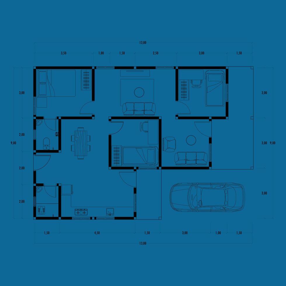 arquitectura plan con mueble. hogar piso plan, aislado en azul fondo, valores ilustración. vector eps 10