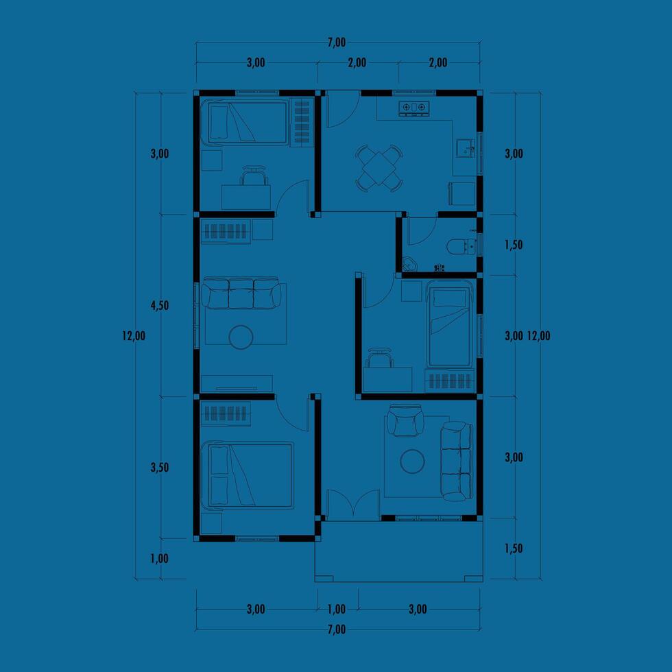 arquitectura plan con mueble. hogar piso plan, aislado en azul fondo, valores ilustración. vector eps 10