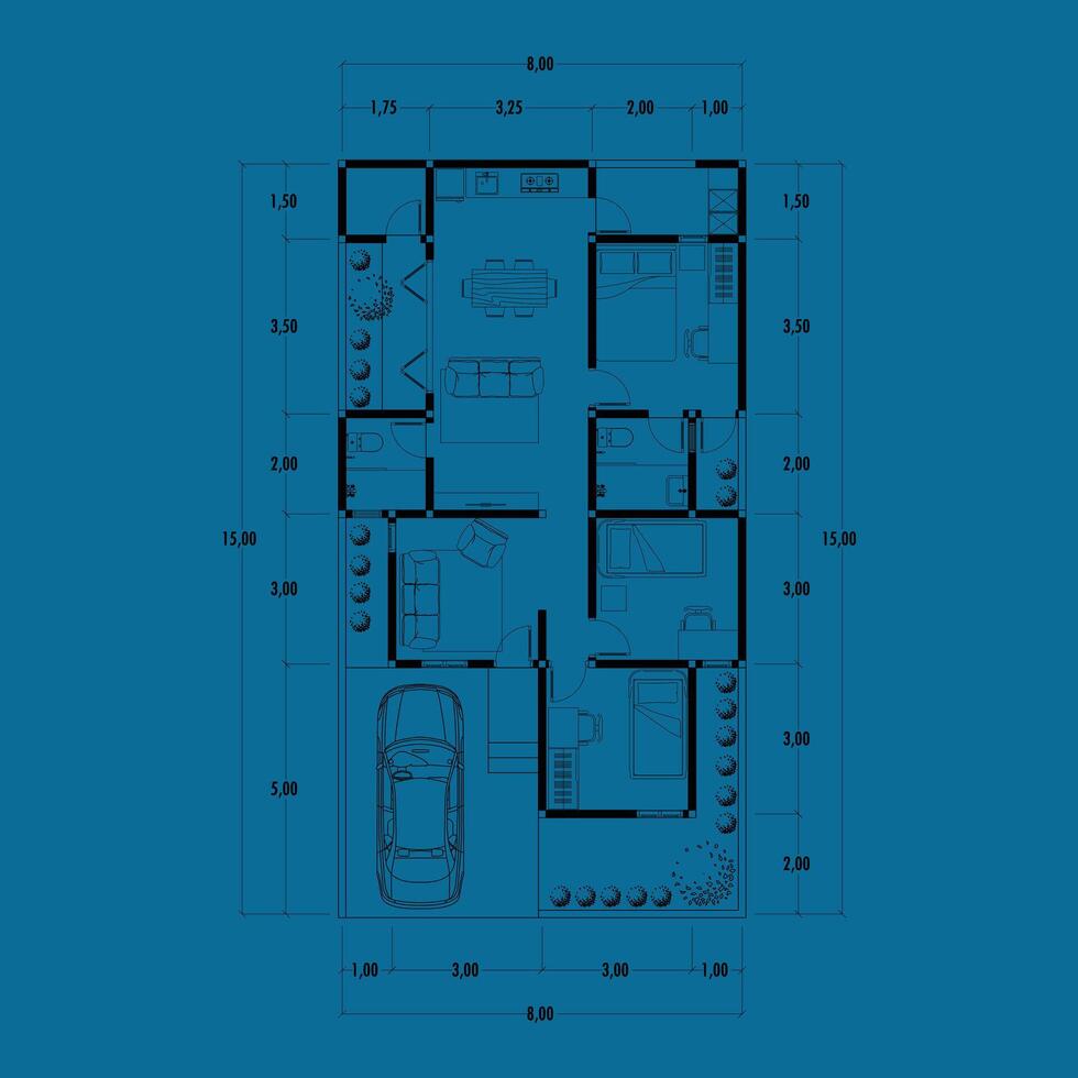 Architecture plan with furniture. home floor plan, isolated on blue background, stock illustration. vector eps 10.