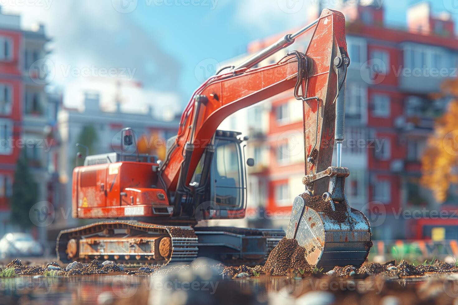 ai generado un excavador excavación suciedad en un construcción profesional fotografía foto