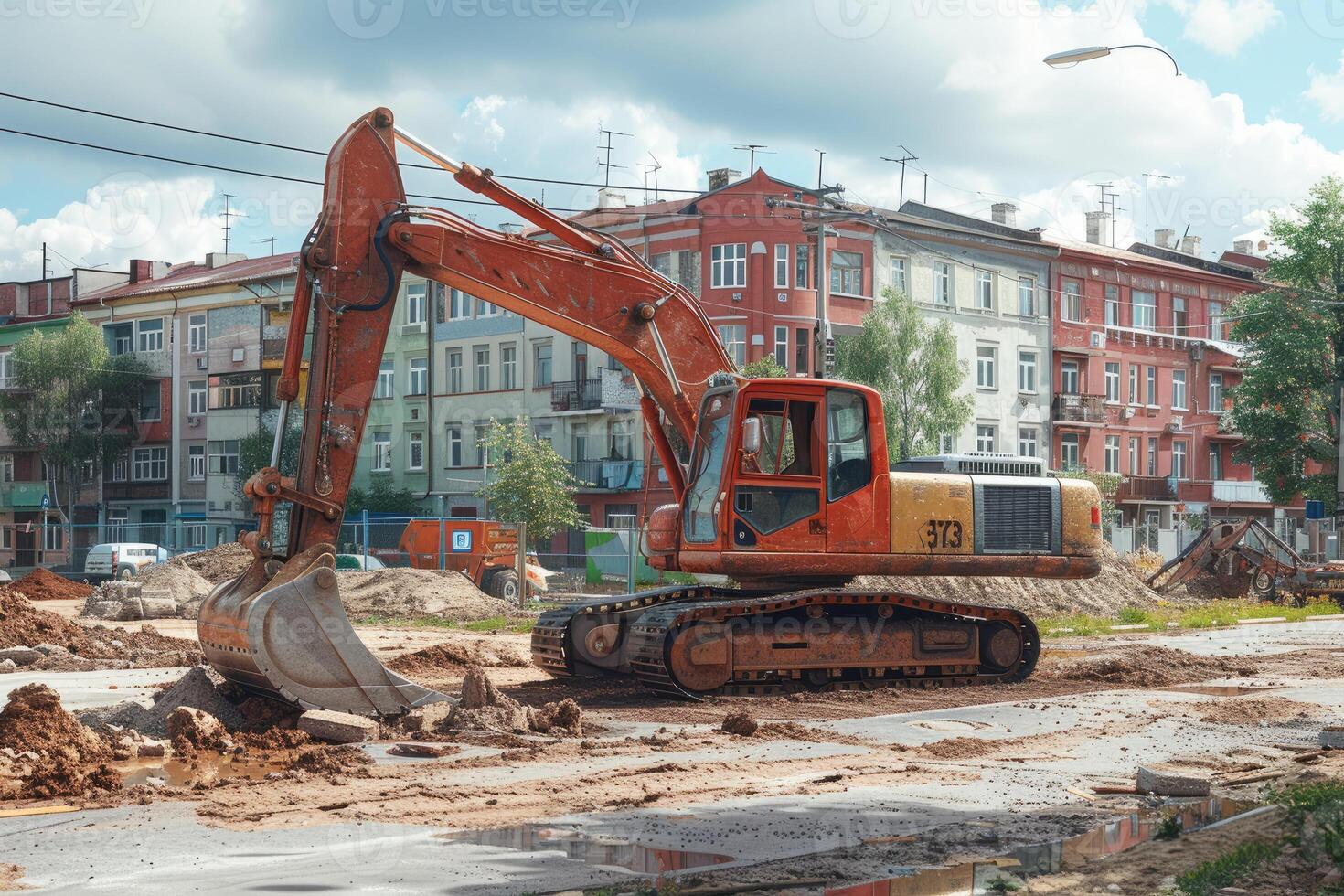 AI generated An excavator digging dirt on a construction professional photography photo