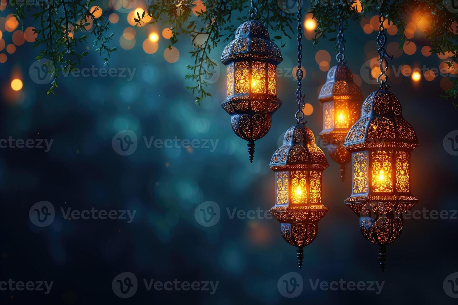 AI generated islamic greeting card for Ramadan kareem or ied mubarak background photo