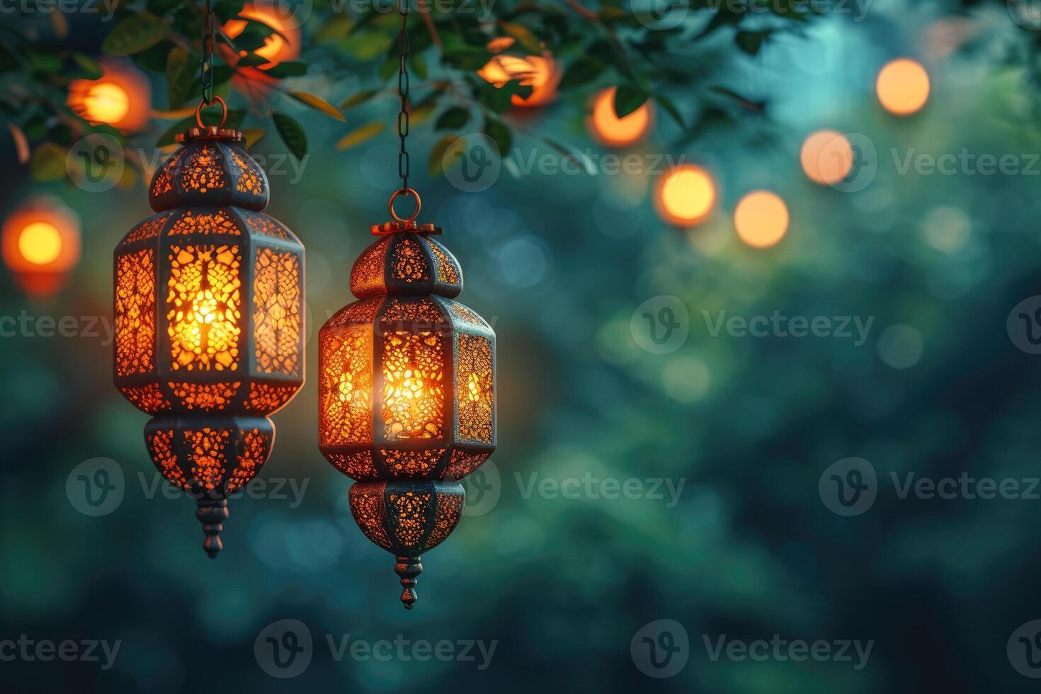 AI generated islamic greeting card for Ramadan kareem or ied mubarak background photo