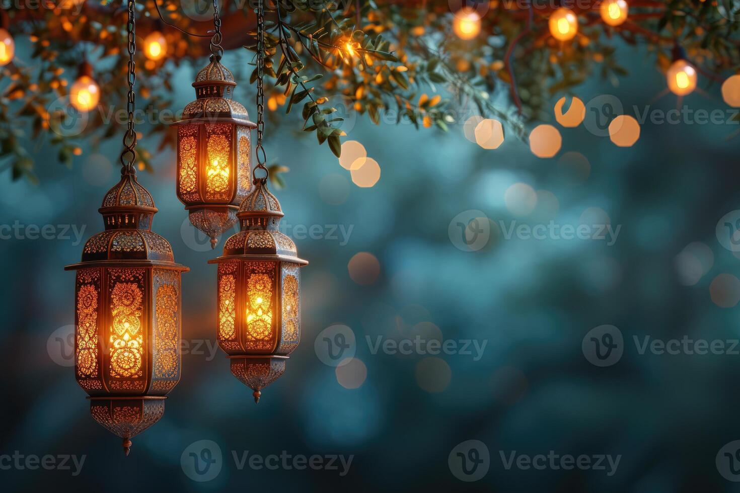 AI generated islamic greeting card for Ramadan kareem or ied mubarak background photo