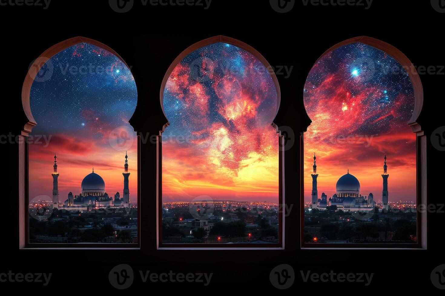 AI generated islamic greeting card for Ramadan kareem or ied mubarak background photo