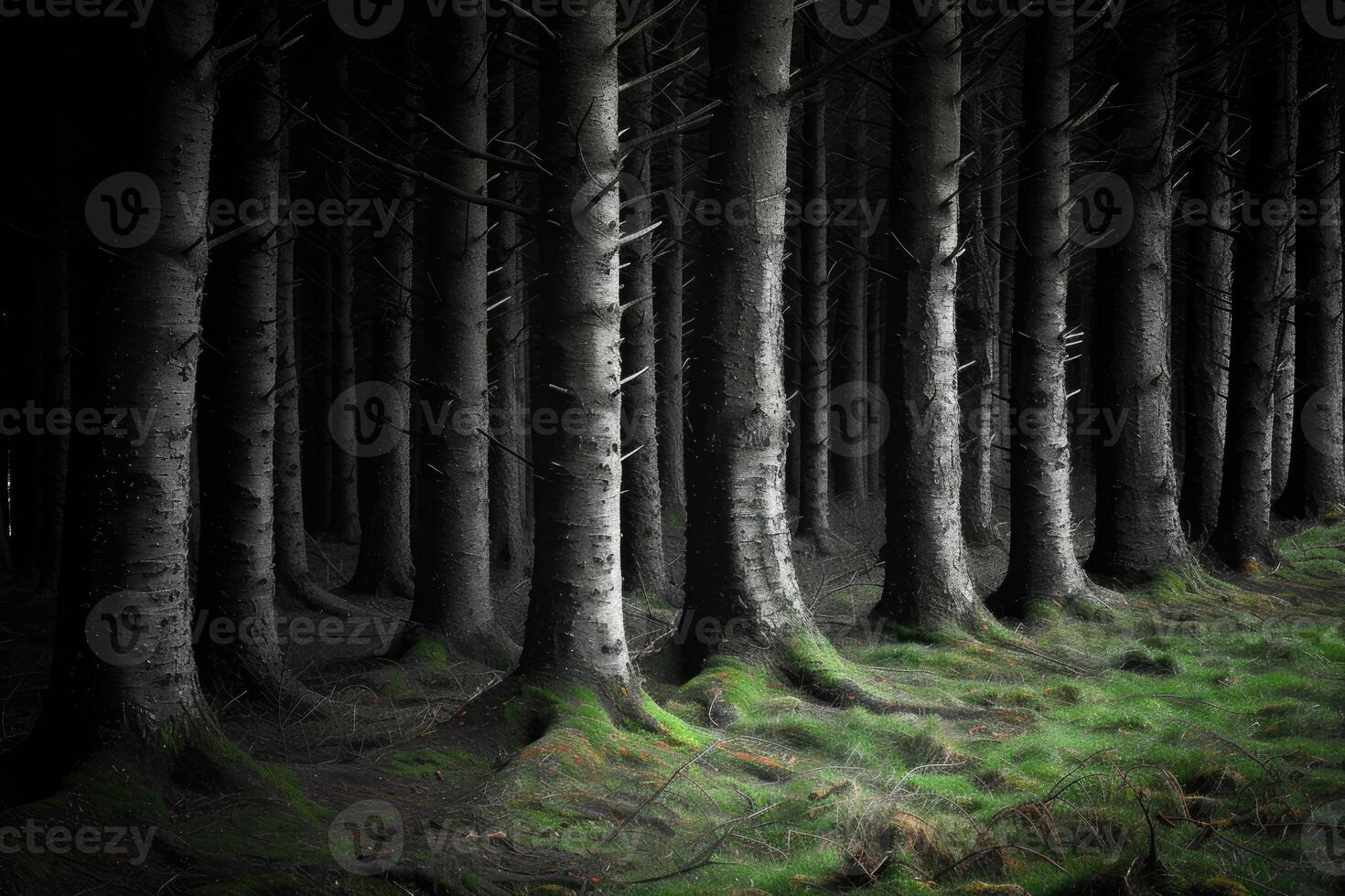 AI generated scary green dark forest nature professional photography photo