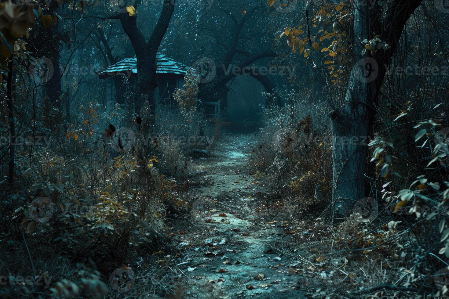 AI generated scary green dark forest nature professional photography photo