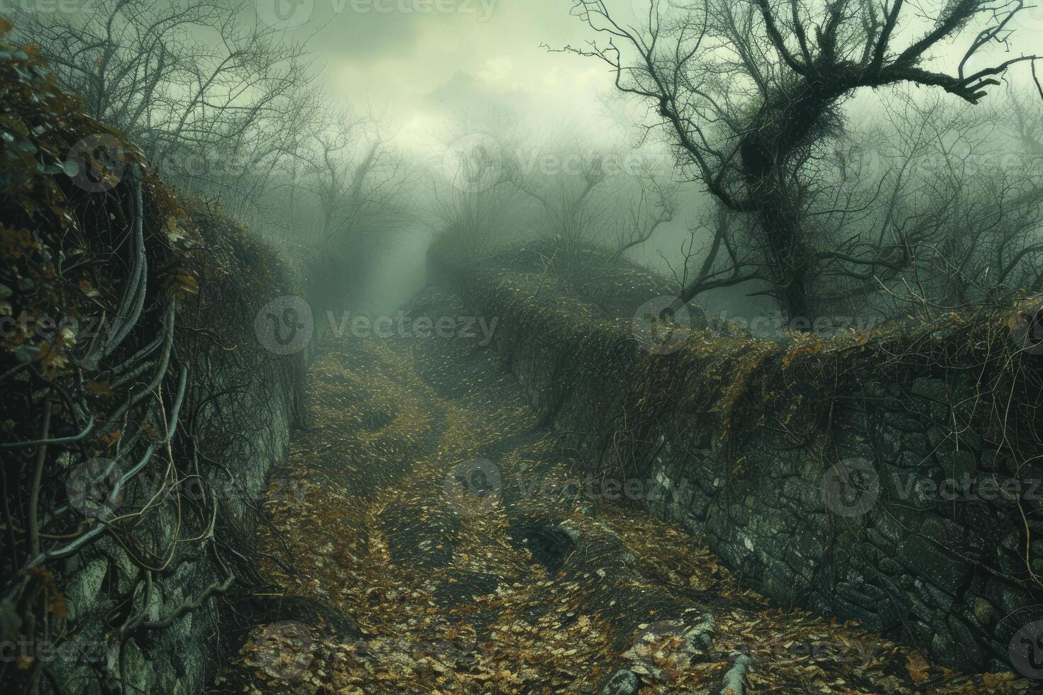 AI generated scary green dark forest nature professional photography photo