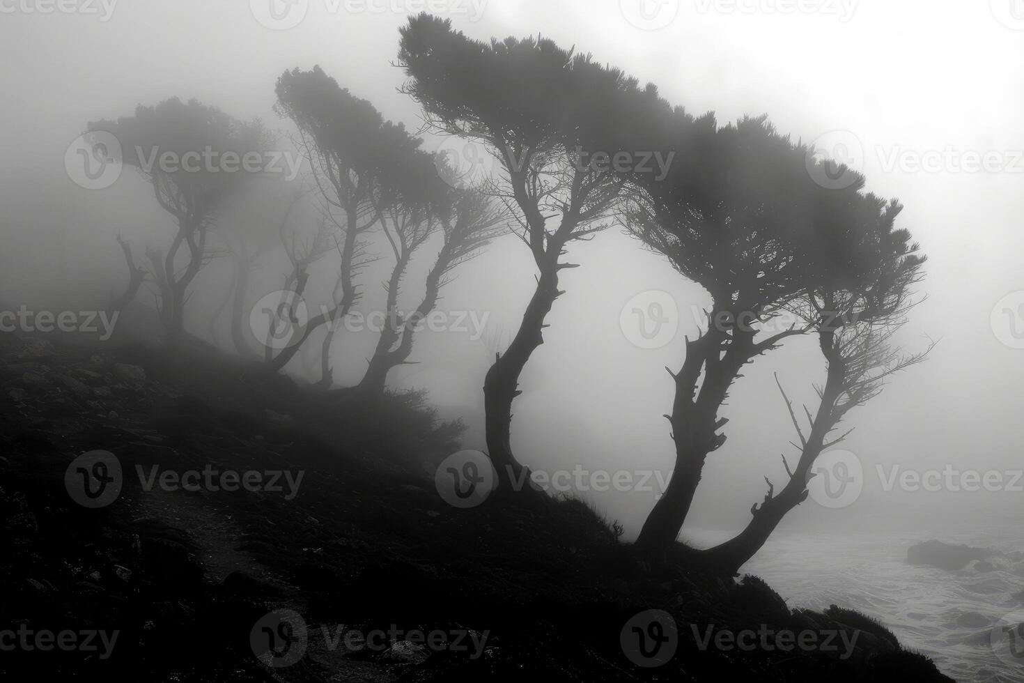 AI generated scary green dark forest nature professional photography photo
