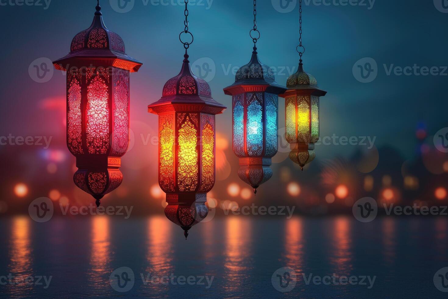 AI generated islamic greeting card for Ramadan kareem or ied mubarak background photo