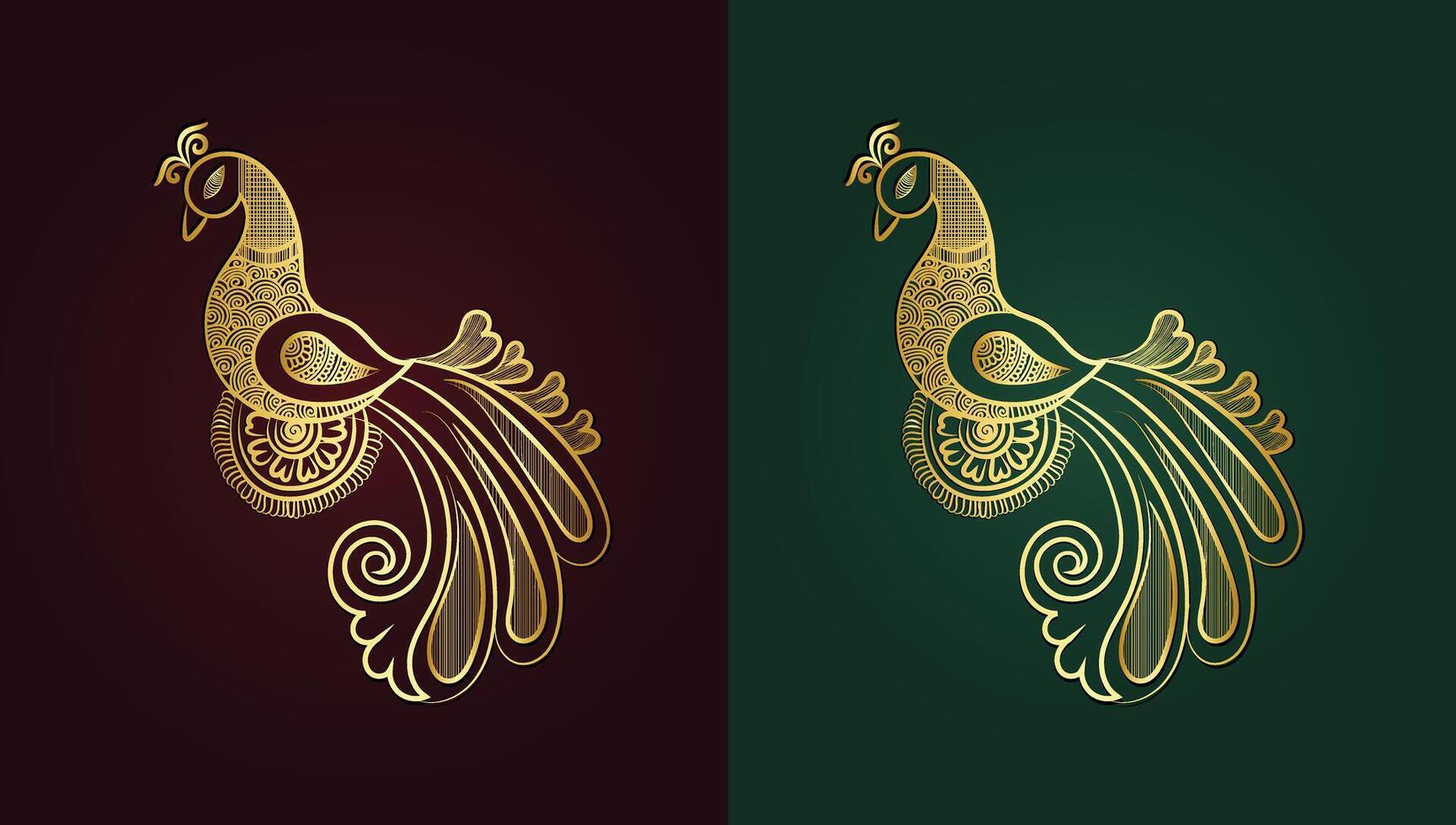 Golden Peacock and flower hand drawn  Free Vector