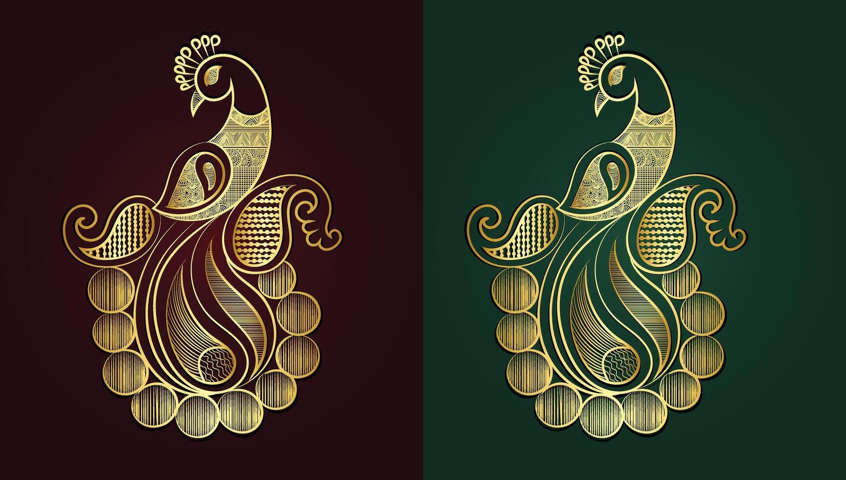 Golden Peacock and flower hand drawn design Free Vector