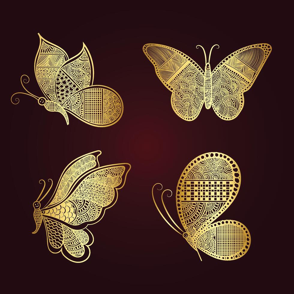 Vector collection of shiny gold butterfly set
