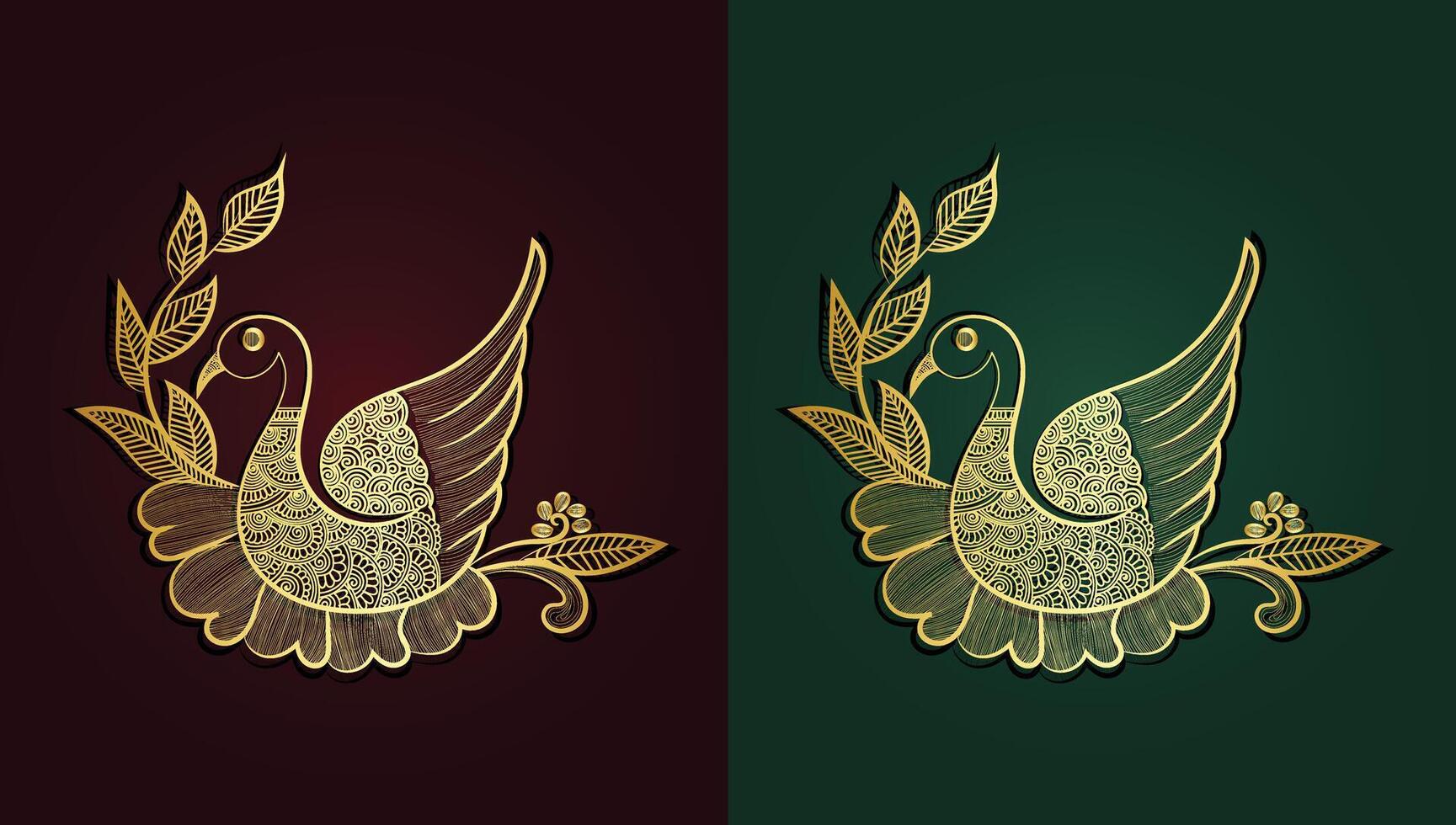 Golden Peacock and flower hand drawn  Free Vector