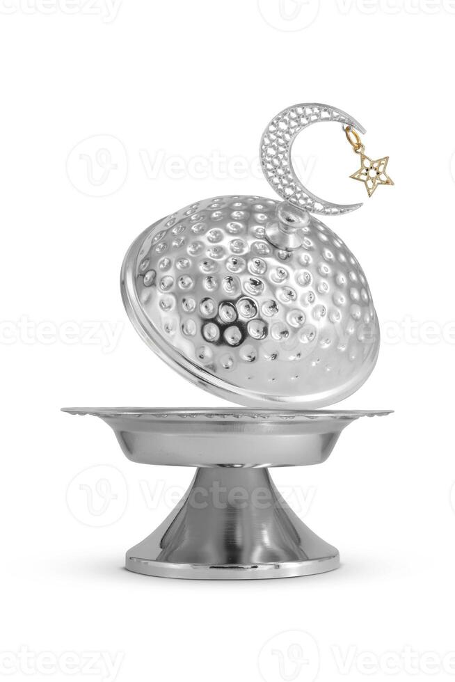 Ramadan vintage metalic bowl isolated on white background photo