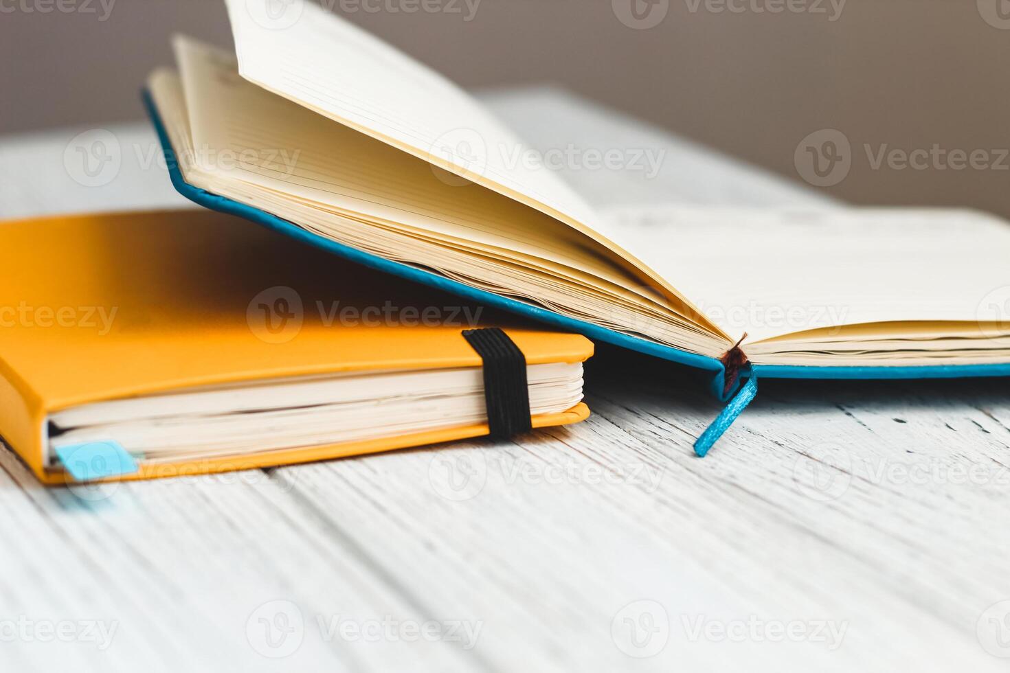 Notebook diary for planning in blue and yellow. photo
