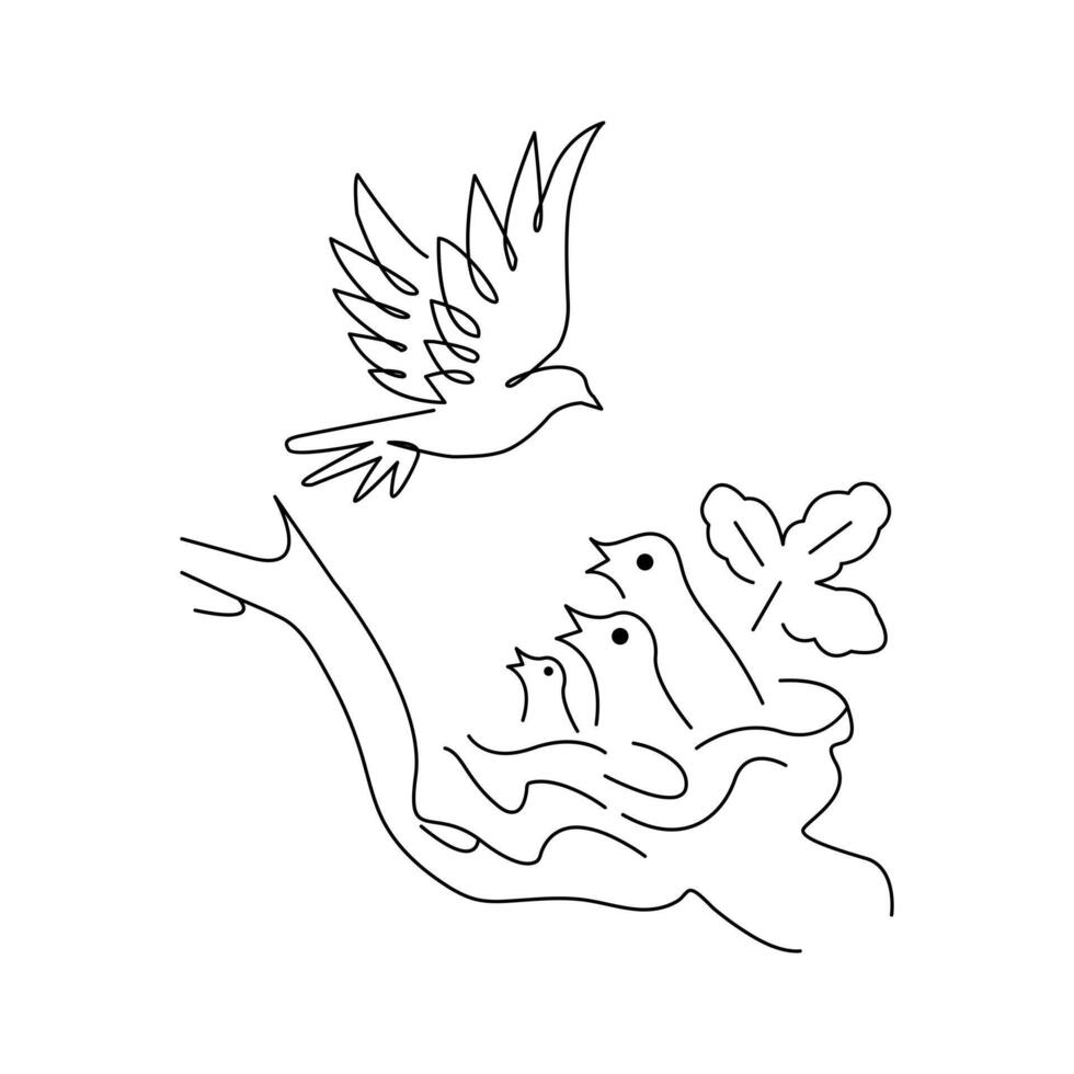 Continuous Bird one single single line art drawing vector