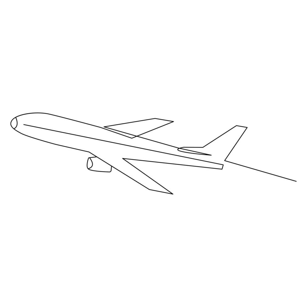 Continuous line drawing of airplane. One line Drawing from the hands of a black and white background vector