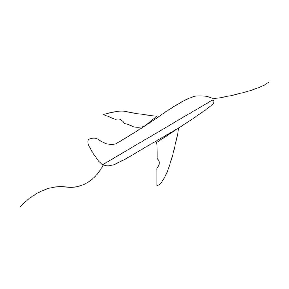 continuo línea dibujo de avión. uno línea dibujo desde el manos de un negro y blanco antecedentes vector