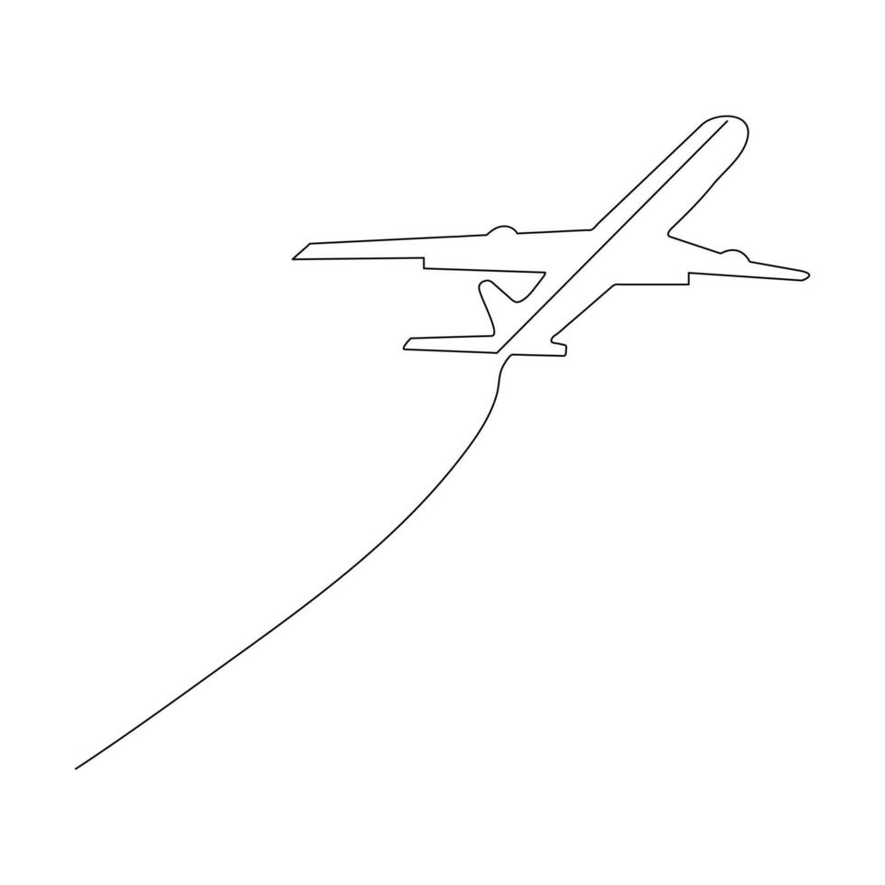 Continuous line drawing of airplane. One line Drawing from the hands of a black and white background vector