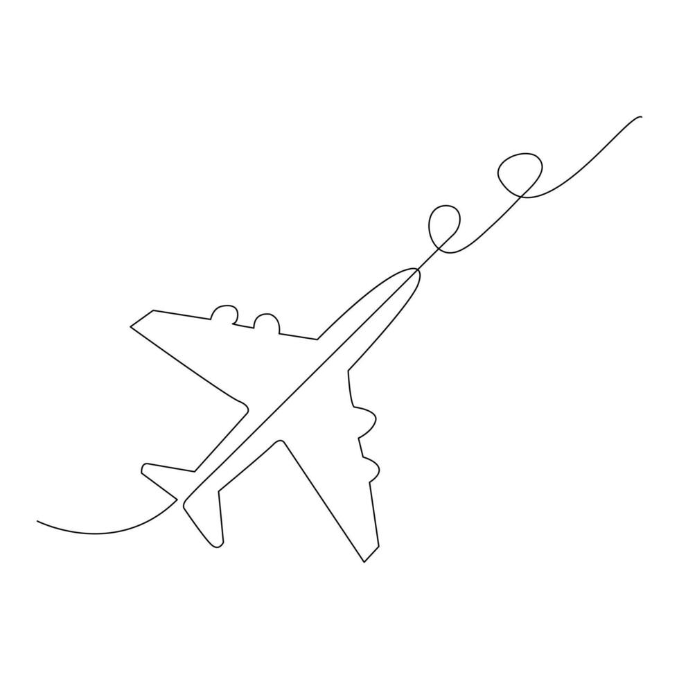 Continuous line drawing of airplane. One line Drawing from the hands of a black and white background vector