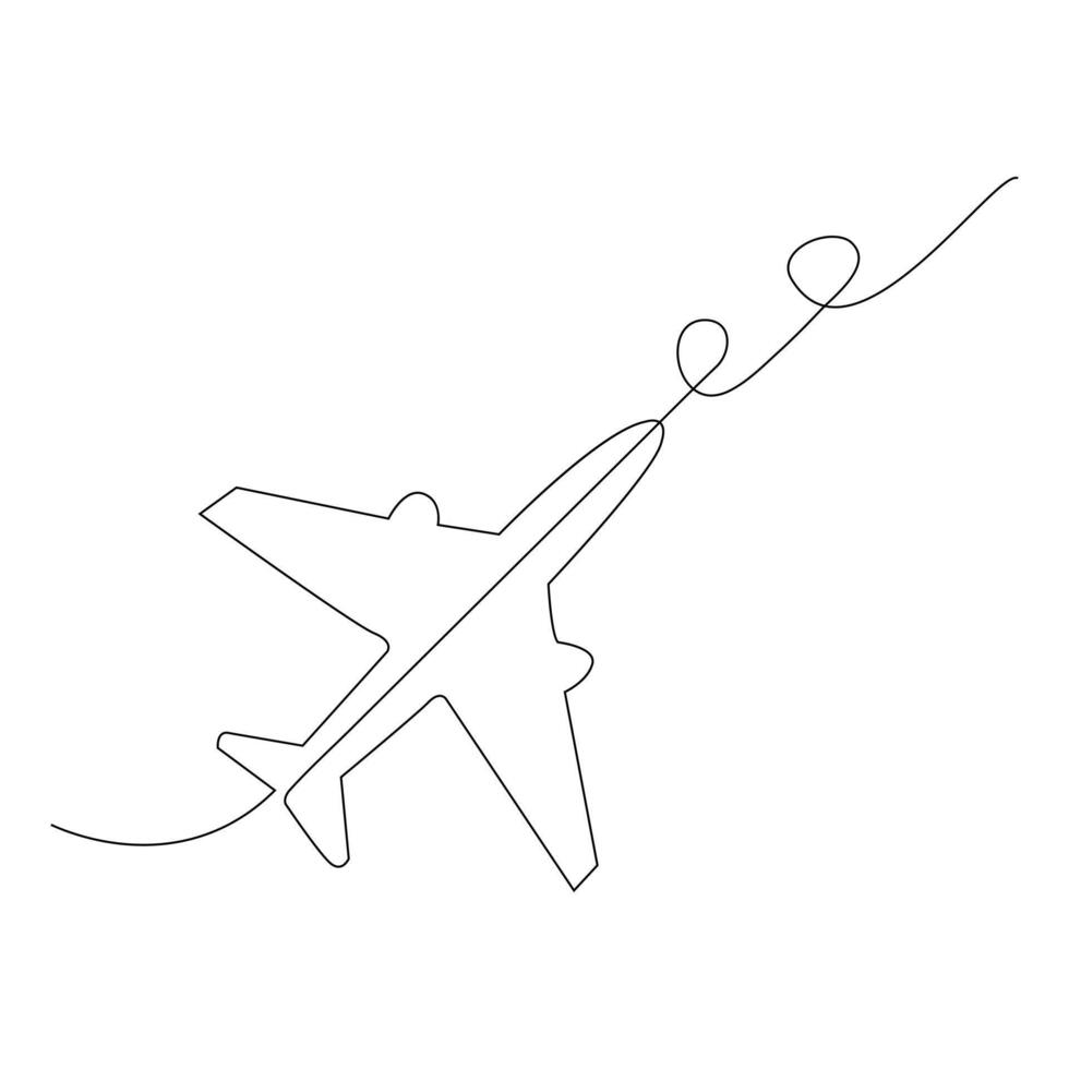 Continuous line drawing of airplane. One line Drawing from the hands of a black and white background vector
