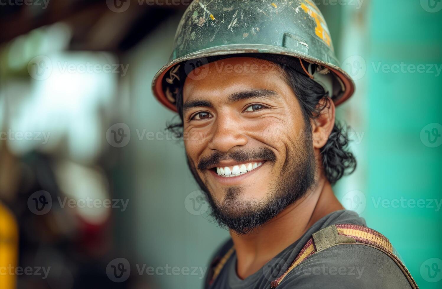 AI generated Happy construction worker smiling at the job site, home inspector at work image photo
