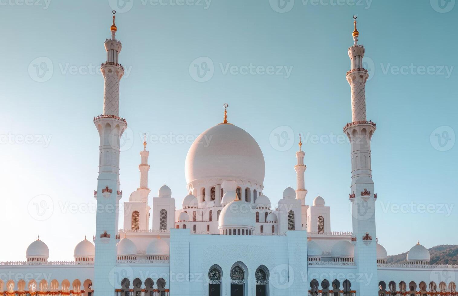 AI generated White mosque with blue sky, mosques picture photo