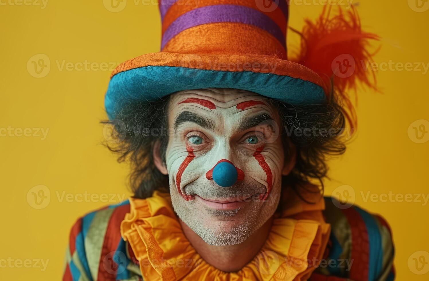 AI generated Colorful clown with a big smile, funny costumes and disguises picture photo