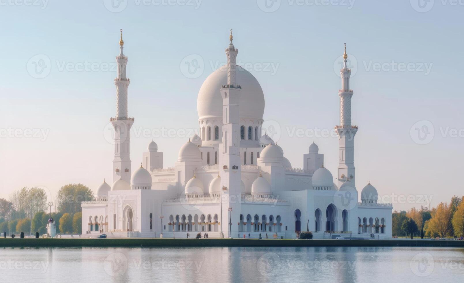 AI generated A mosque in front of a lake, mosques concept photo