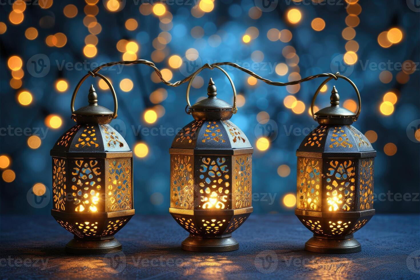 AI generated islamic greeting card for Ramadan kareem or ied mubarak background photo