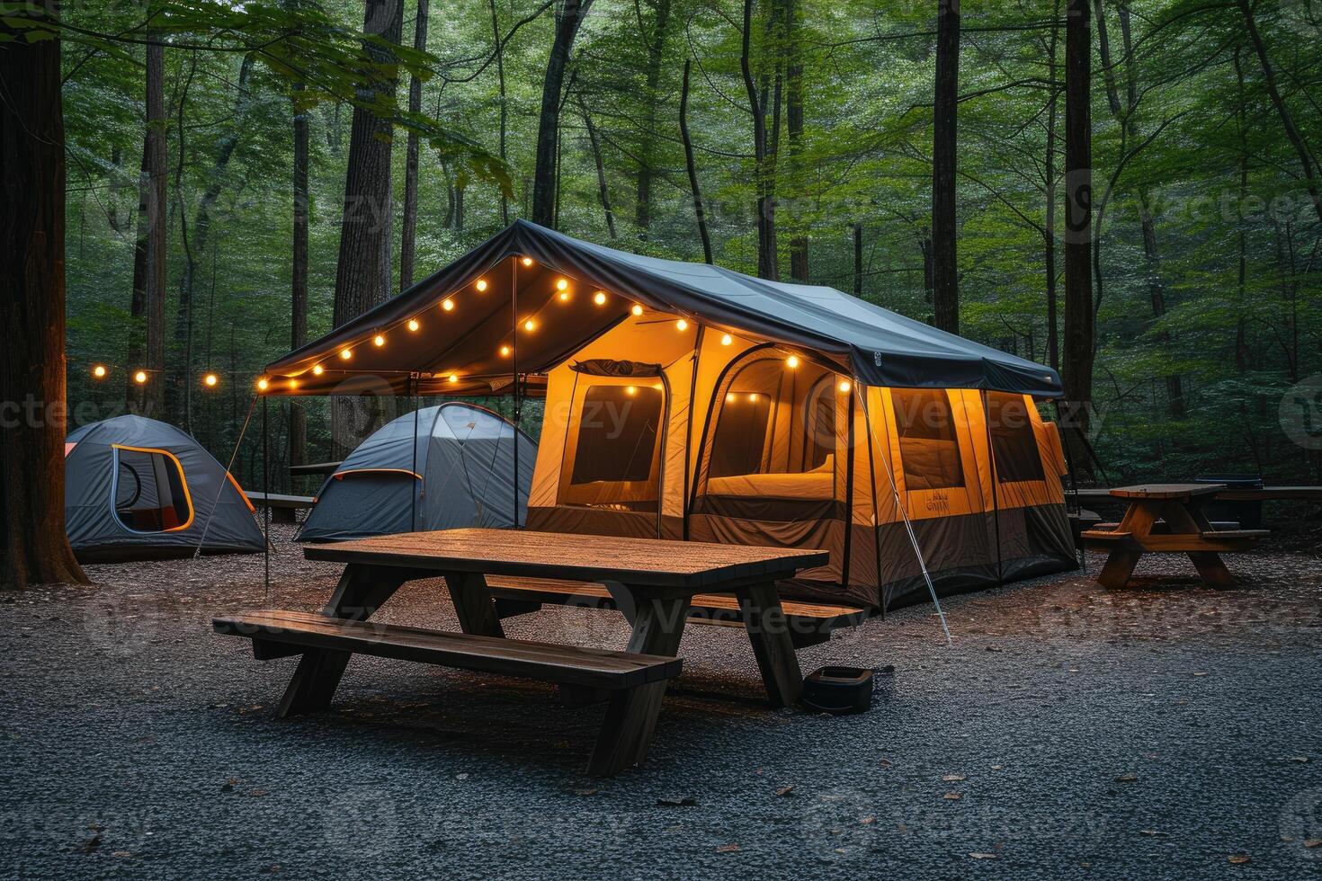 AI generated Camp out with tent in park professional photography photo