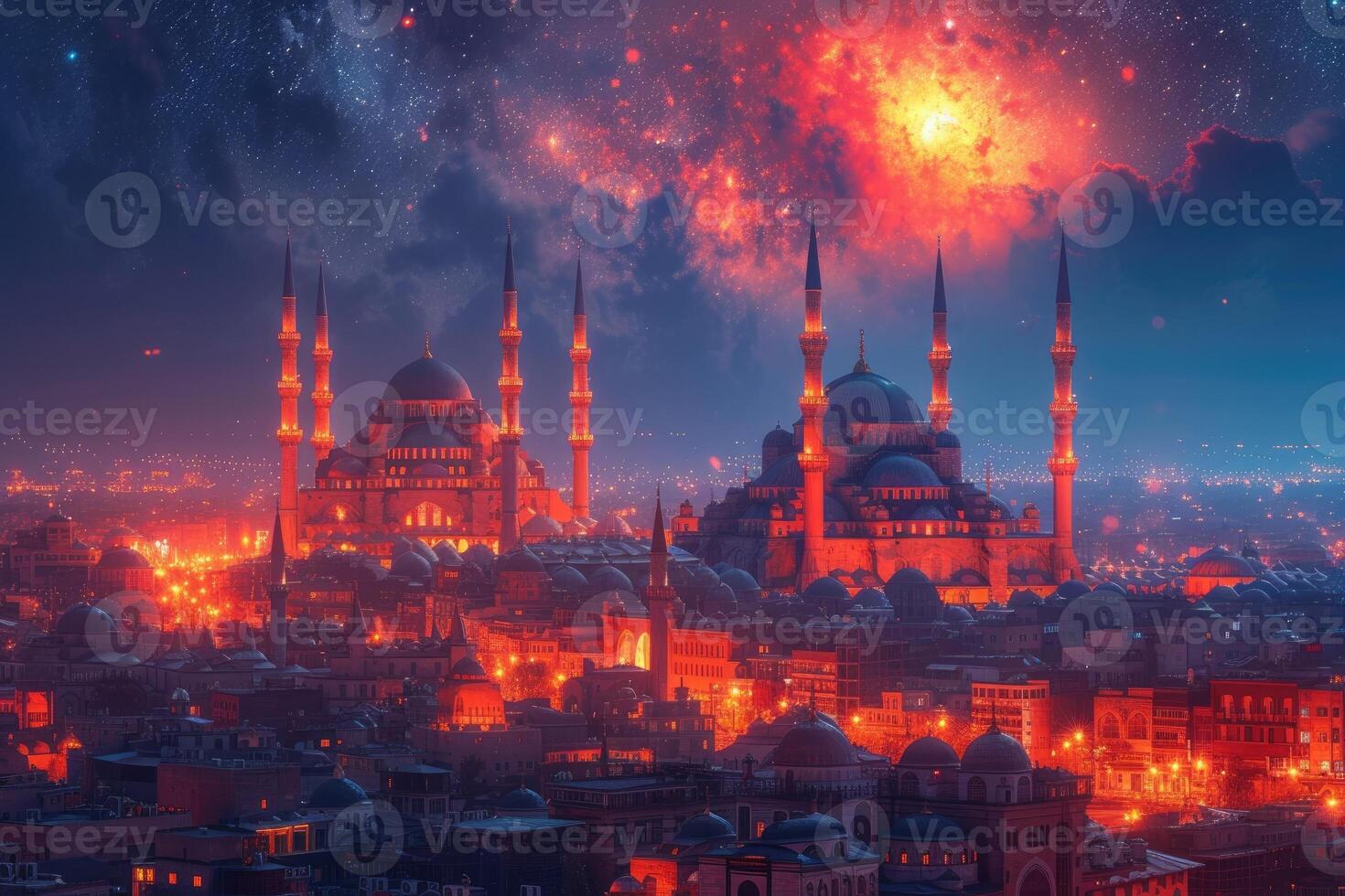 AI generated islamic greeting card for Ramadan kareem or ied mubarak background photo